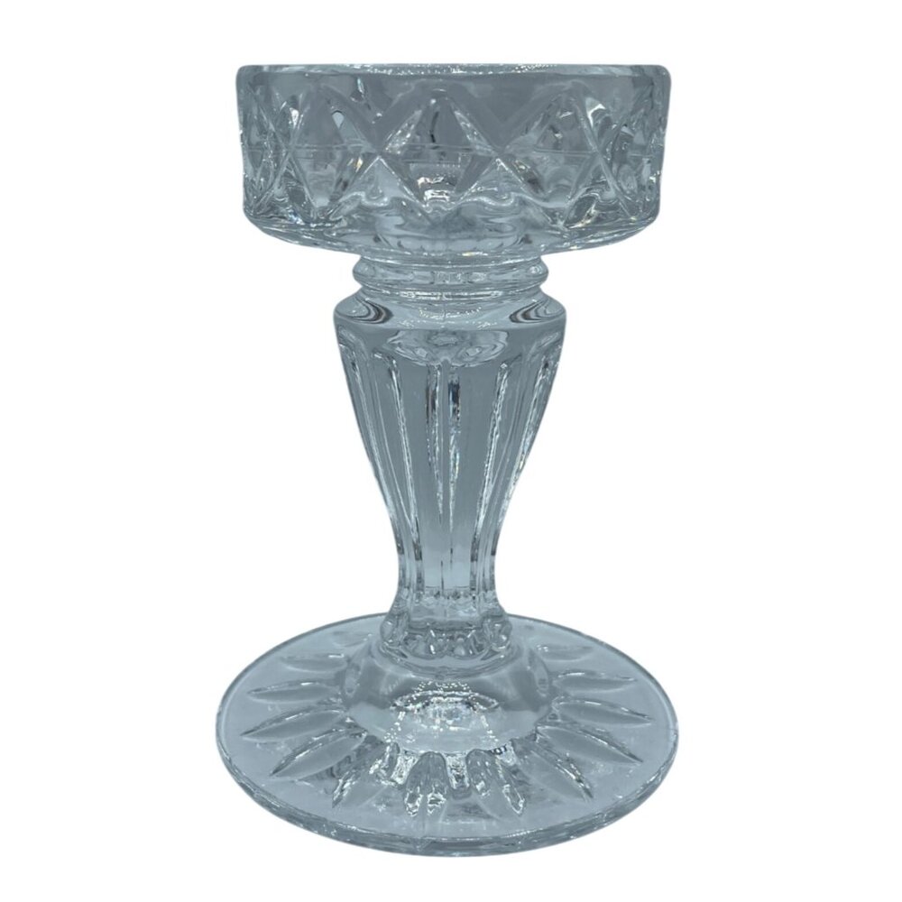 Block Crystal Taper Candle Holder Votive Clear Heavy 5.5" VTG